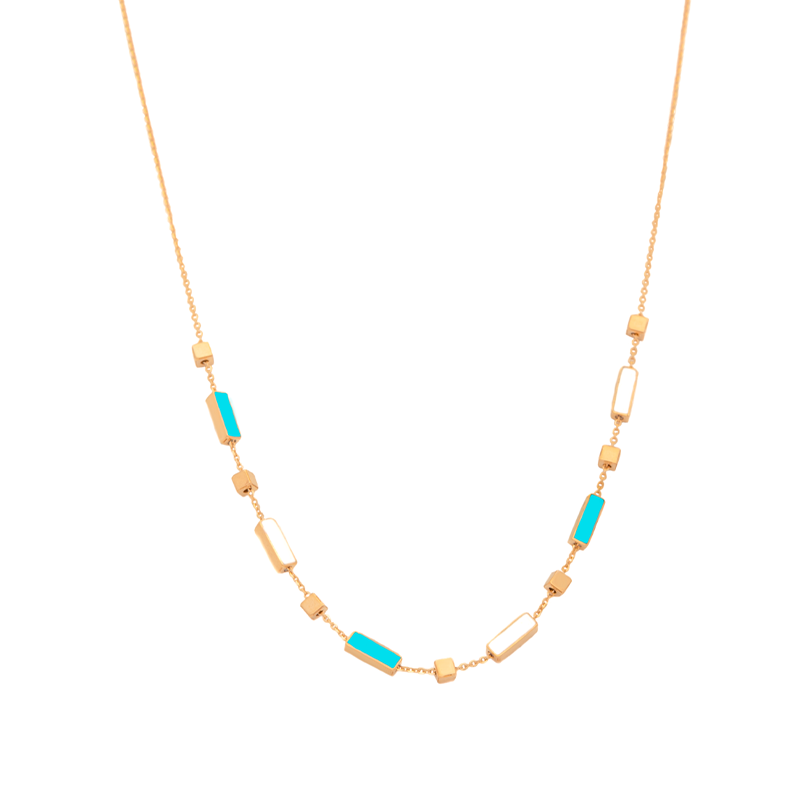 18K Gold Half Set with Rectangular Design in Turquoise