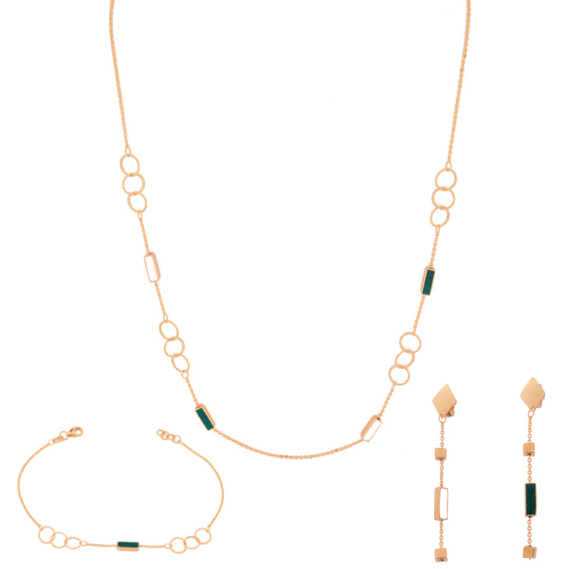 Half set of 18k gold, small circles and colorful rectangles