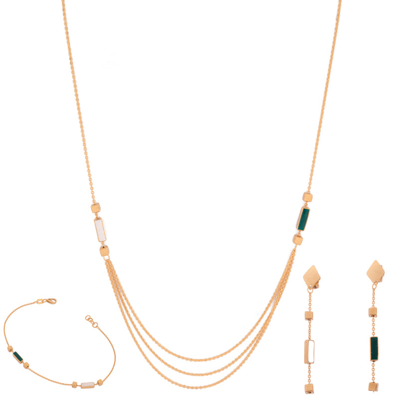 Half set of 18K gold with three chains and colored pieces