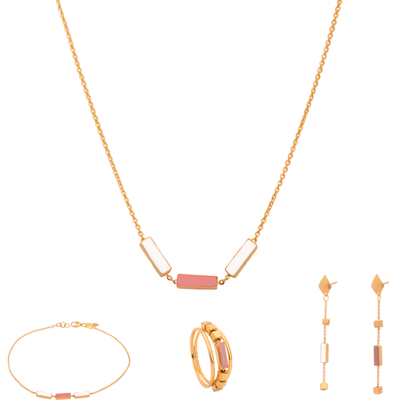 18K gold set with delicate colorful rectangular design