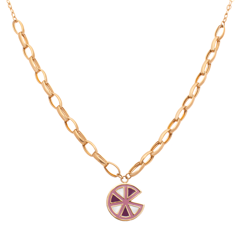 18K Gold Necklace with Colorful Shapes Design