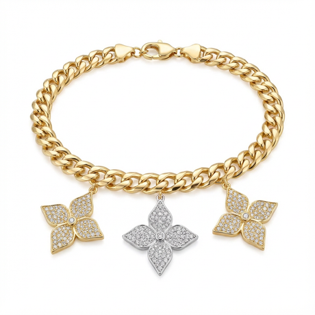 18K Gold Camellia Flower Bracelet with Paved Stones