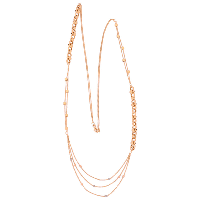 18K Gold Long Triple Layer Statement Necklace