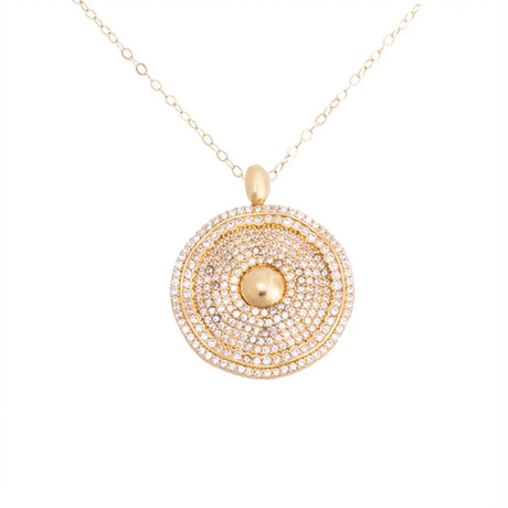 عقد ذهب عيار 18 بتعليقة دائرية مزينة بفصوص لامعة