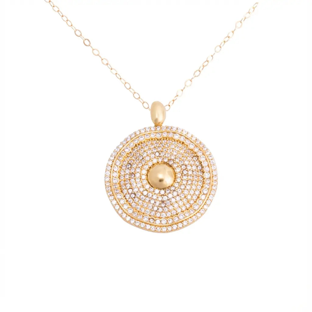 عقد ذهب عيار 18 بتعليقة دائرية مزينة بفصوص لامعة