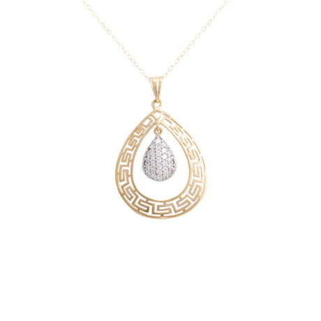 عقد ذهب عيار 18 بتعليقة قطرة مزدوجة مع قطرة داخلية مزينة بفصوص