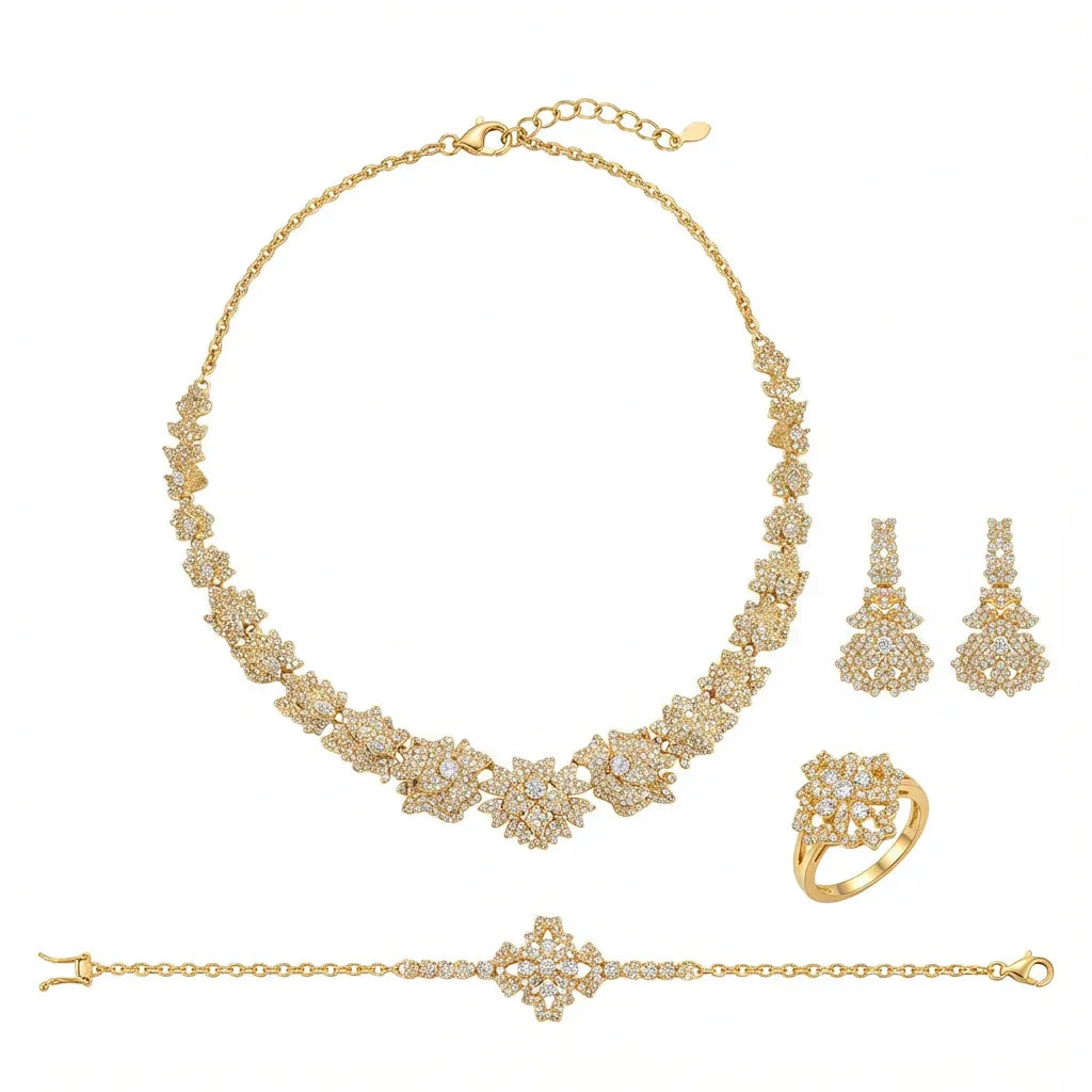 18K Gold Sunflower Set with Harmonious Floral Engravings