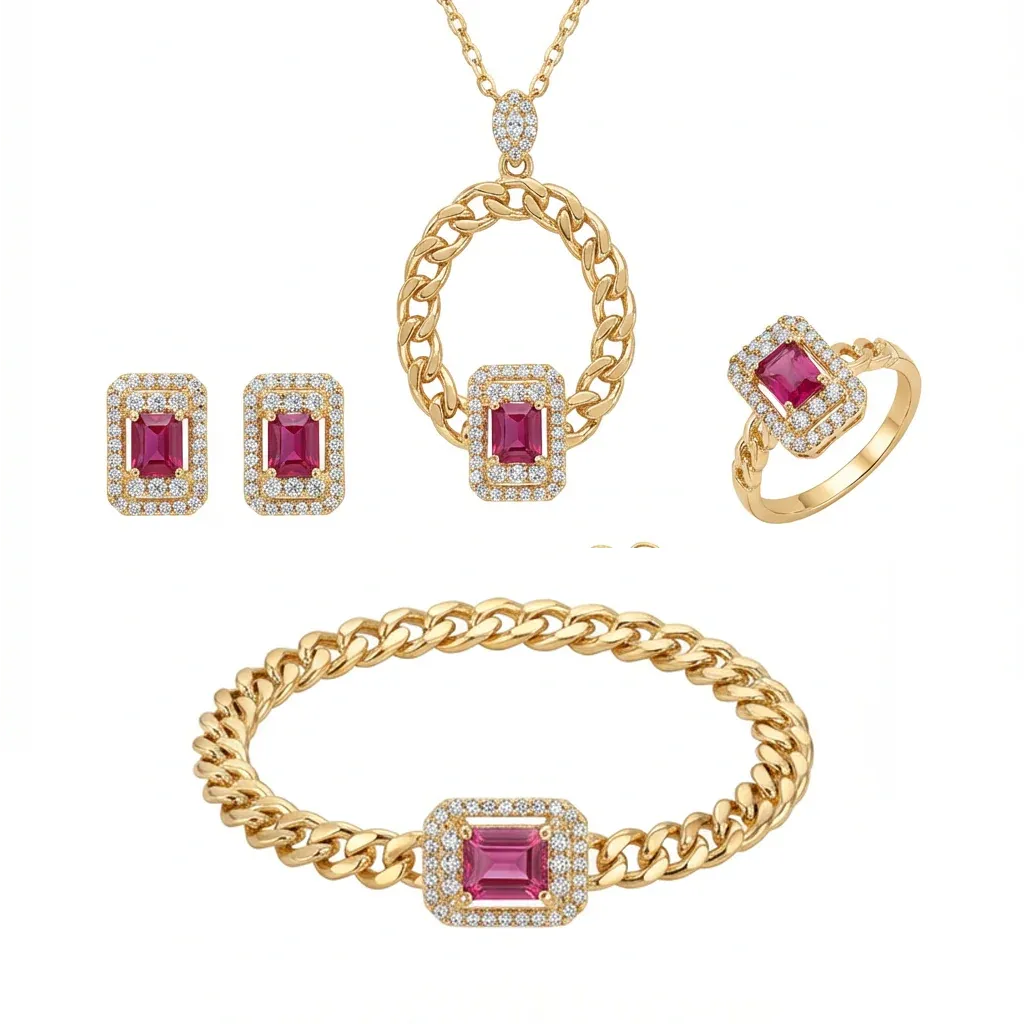 نصف طقم الحجر الساحر ذهب عيار 18 بتصميم فاخر - Ghamieh