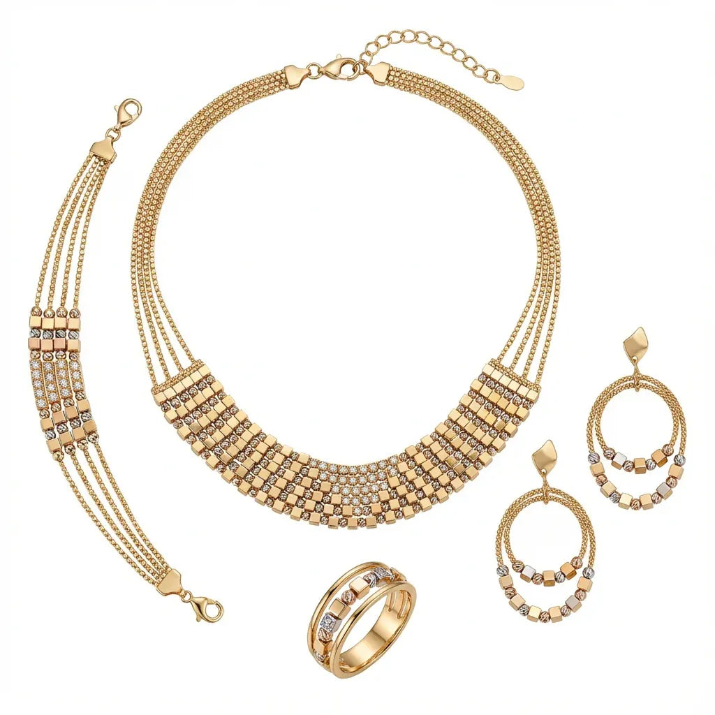 18K Gold Luxurious Mesh Design Jewelry Set