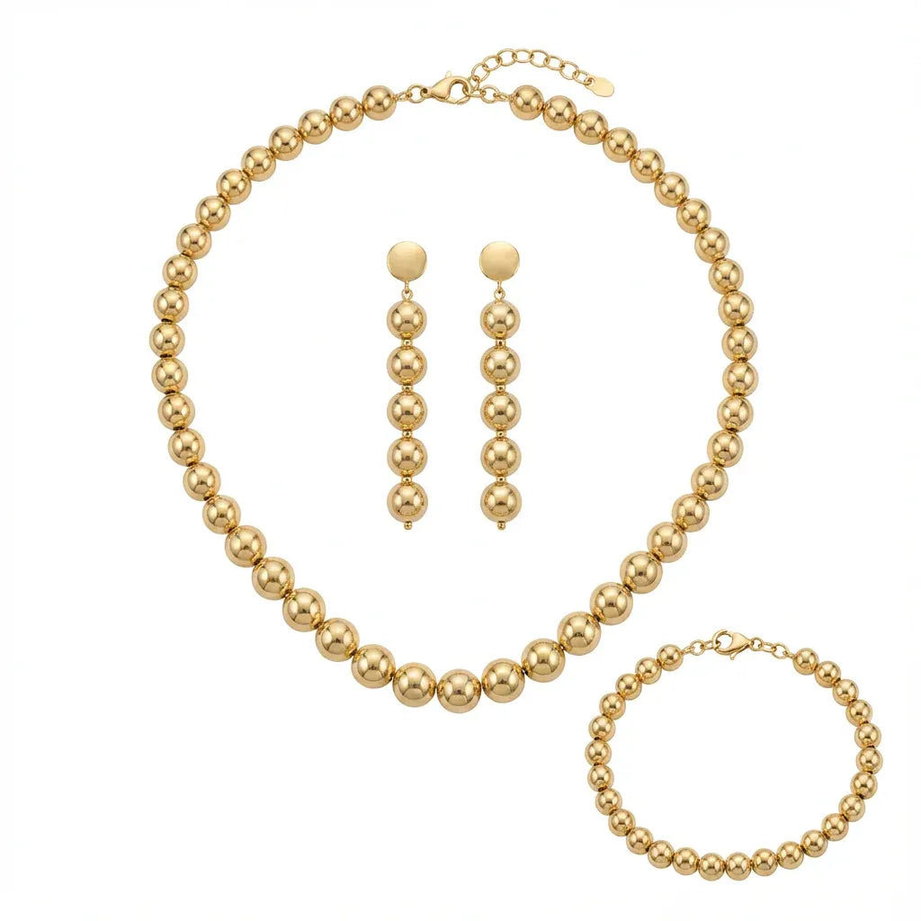 Half set of 18K gold with shiny gold beads