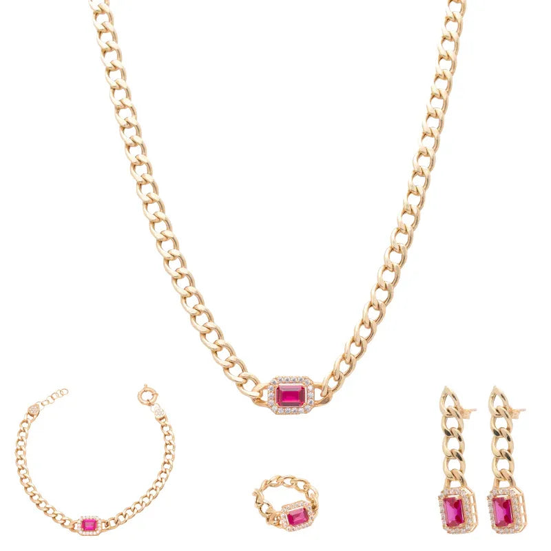 18K Gold Set with Red Stones
