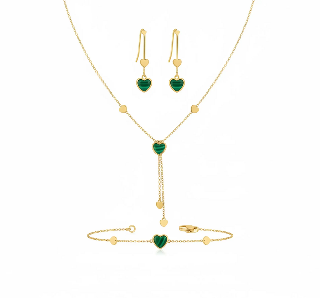 "مدرسه الحب" نصف طقم عيار 18 بفصوص خضراء - Ghamieh