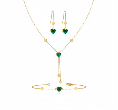 "مدرسه الحب" نصف طقم عيار 18 بفصوص خضراء - Ghamieh