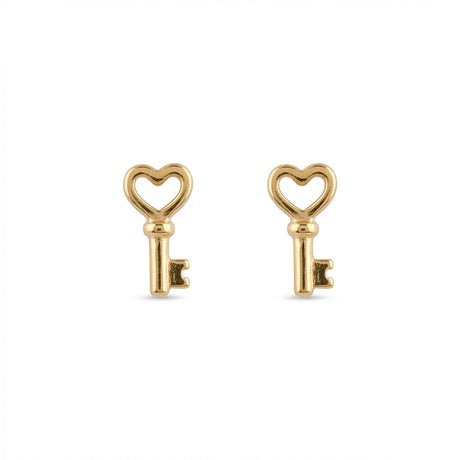 18K Gold Earrings with Heart Key Design