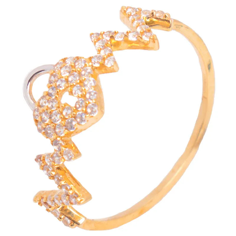 خاتم كورازون ذهب عيار 18 بقلب مرصع ومتعرجة