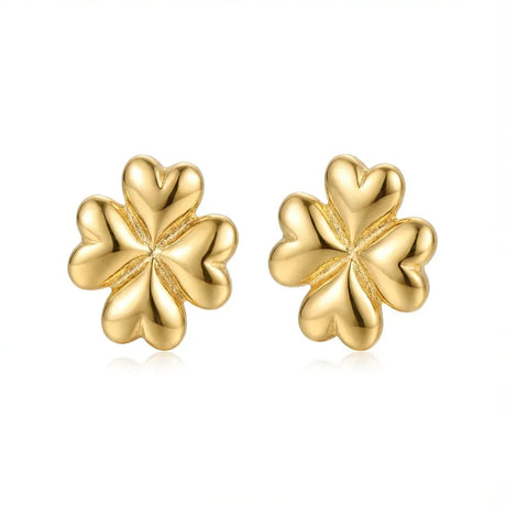 18K Gold Earrings with Hearts Flower Design