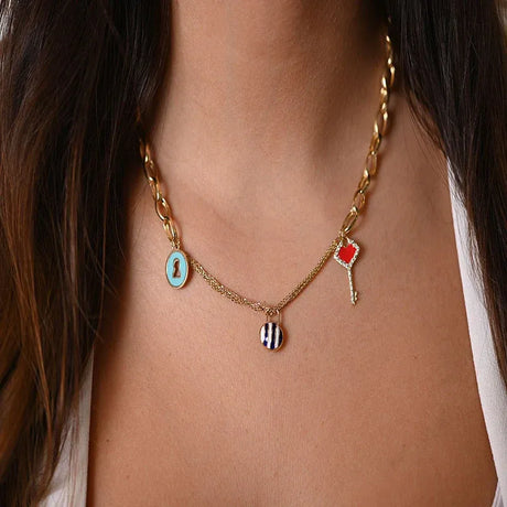 18K Gold Necklace with Assorted Charms