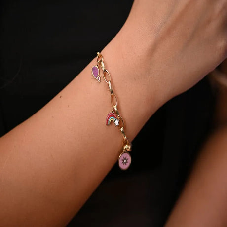 18K Gold Kids Chain Bracelet in Colorful