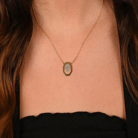 18K Gold Pendant with Geometric Octagonal Stones
