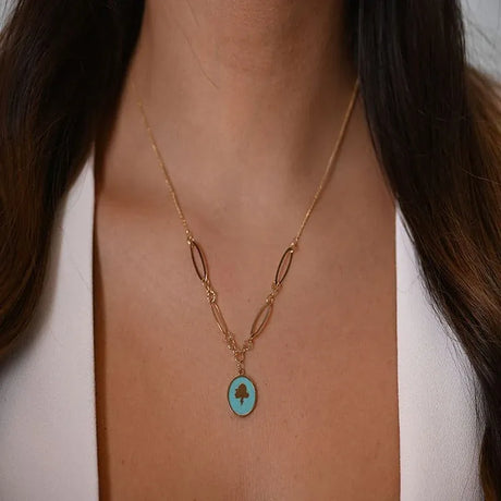 18K Gold Necklace with Turquoise Pendant