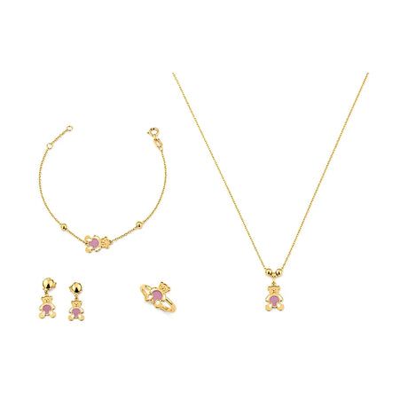 18K Gold Kids' Jewelry Set With Colorful Teddy bear