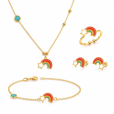 18K Gold Kids' Jewelry Set With Rainbow Design