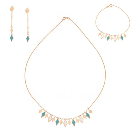 18K Gold Half Set with Colored Design In Turquoise