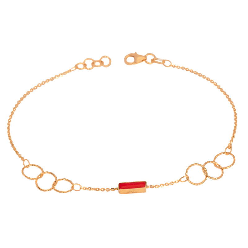 18K Gold Bracelet with Hoops and Rectangular Elements Design