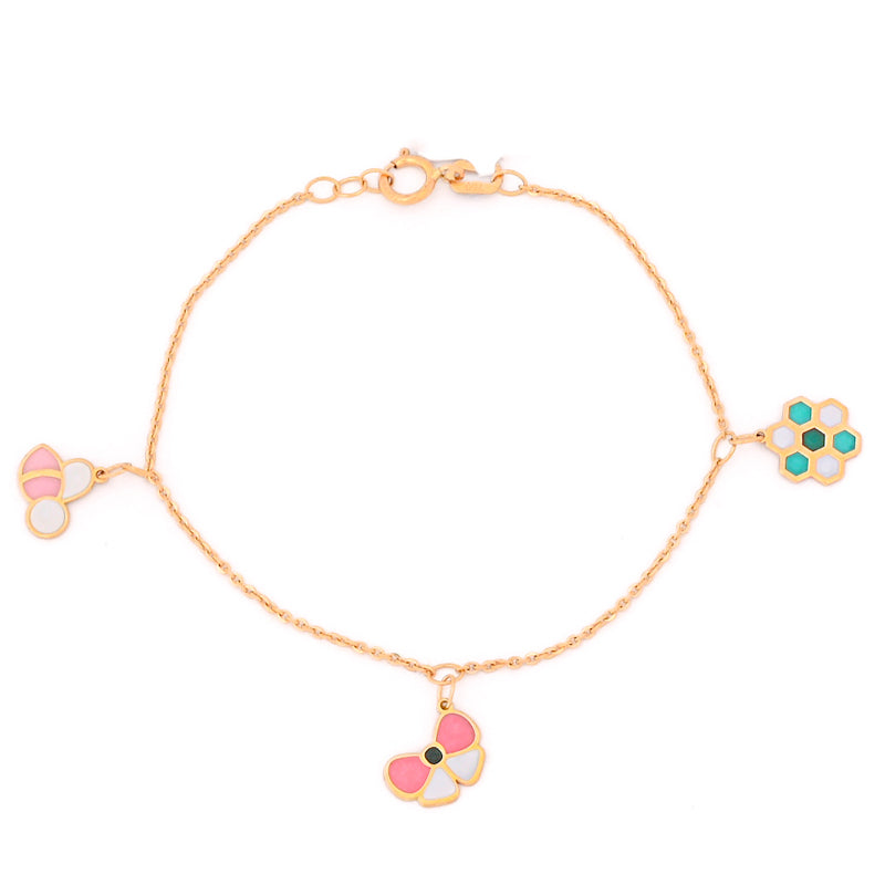 18K GoldKids Bracelet with Flower and Colorful Honeycomb Charms