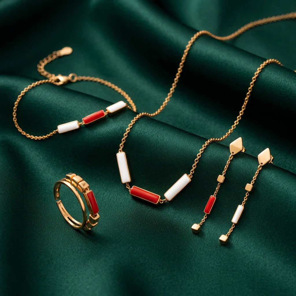 Delicate 18K Gold Rectangular Set