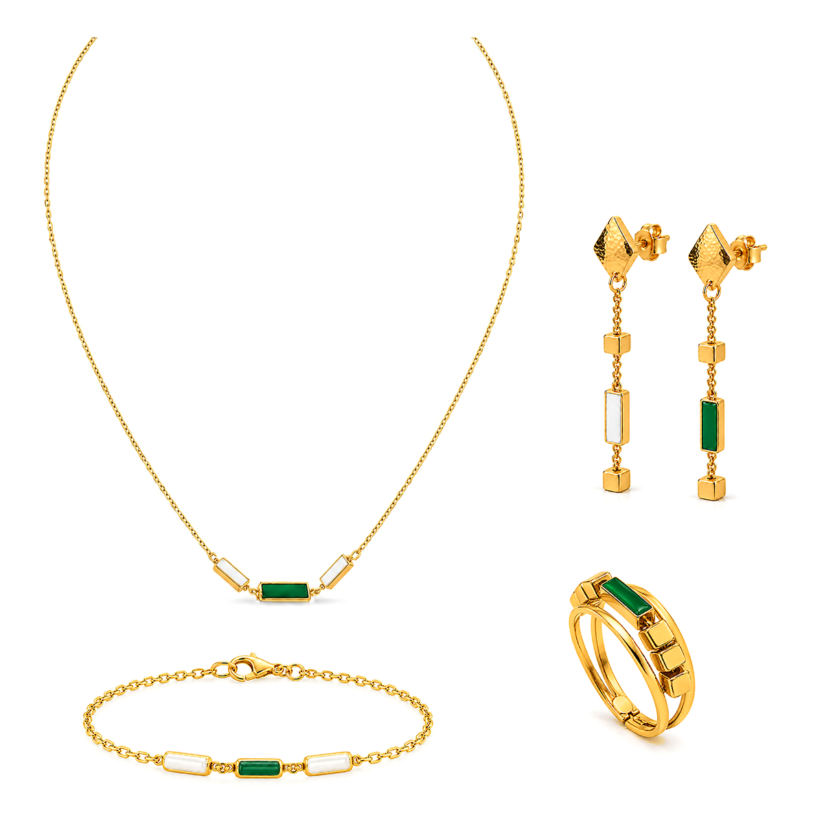 18K Gold Set with Delicate Colorful Rectangle Design