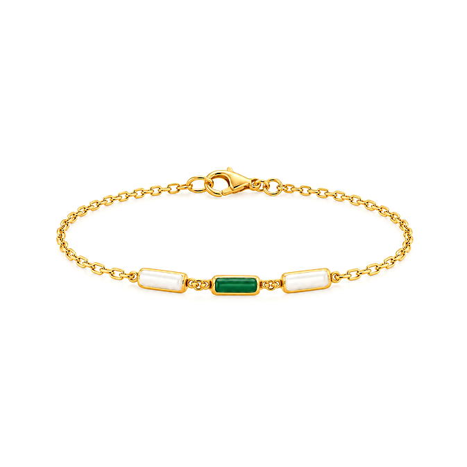 18K Gold Set with Delicate Colorful Rectangle Design