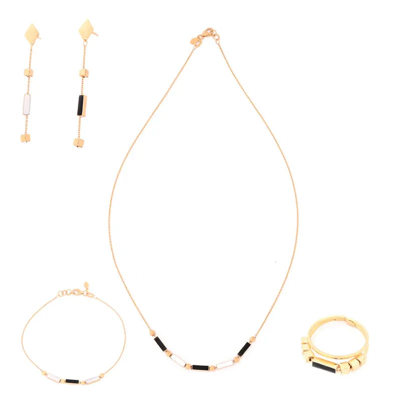 18K Gold Geometric Set with Black and White Stones