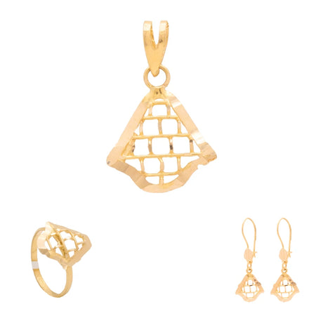 21K Gold Adele Half Set with Geometric Mesh Pattern