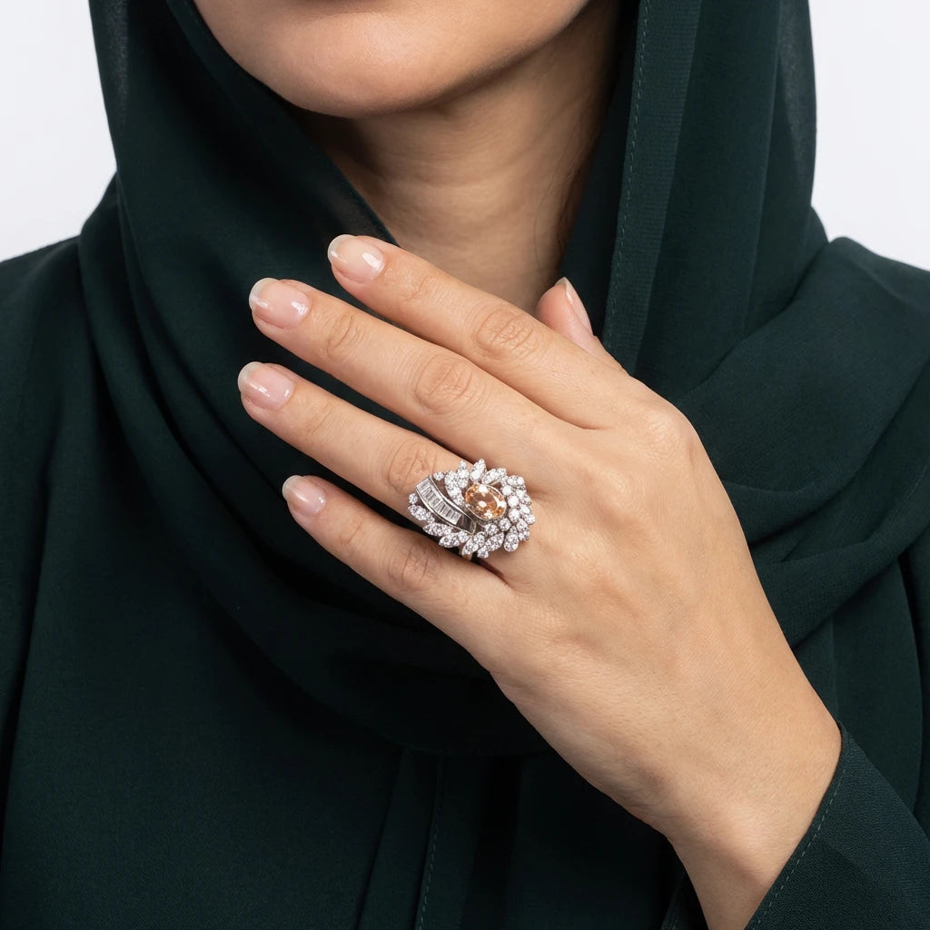 خاتم ذهب عيار 18 بيرلي بفصوص لامعة