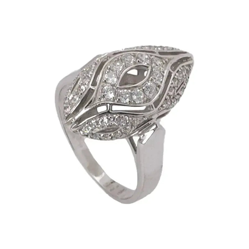 18K Gold Ring with Almond Design and Gemstones