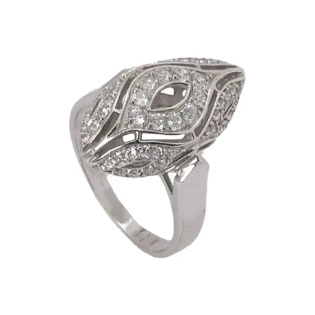18K Gold Ring with Almond Design and Gemstones