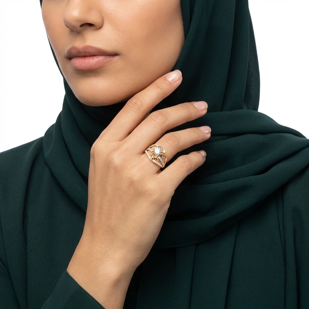 خاتم ذهب عيار 18 رامونا بفصوص لامعة