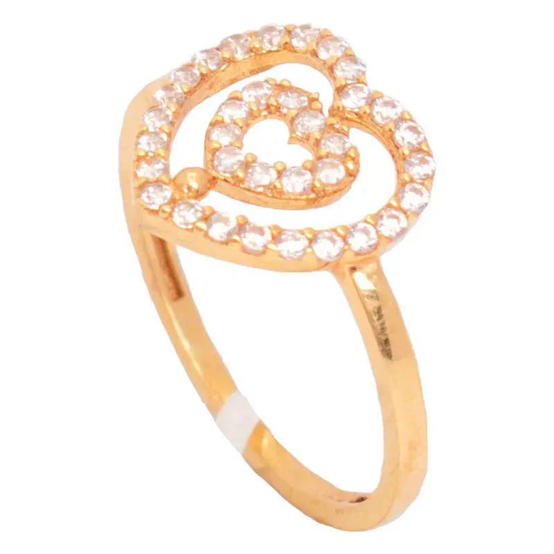 18K Gold Belbeter Ring with Paved Double Heart