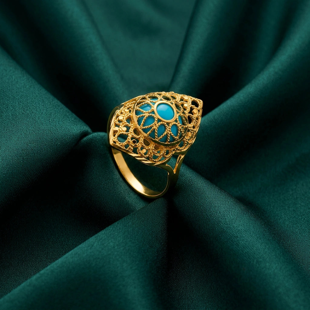 21K Gold Ring with Turquoise Color Design