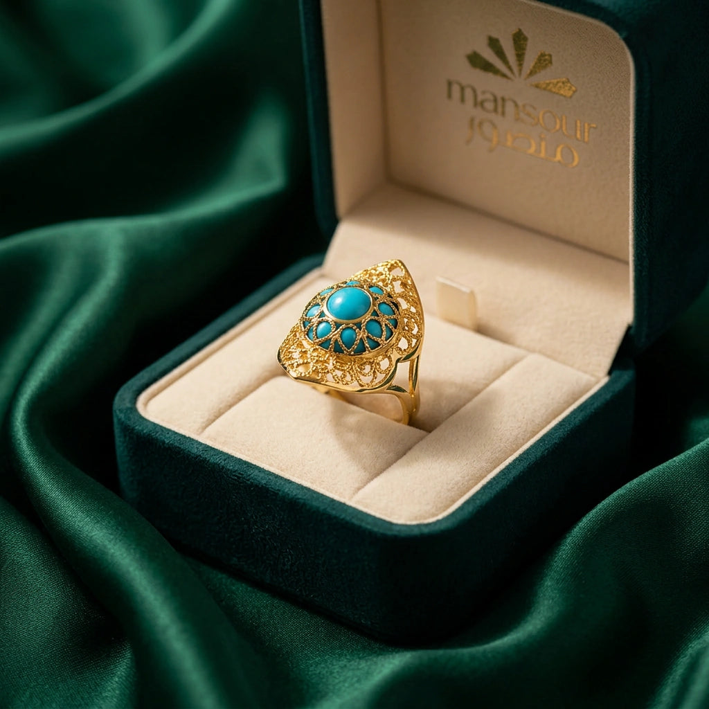 21K Gold Ring with Turquoise Color Design