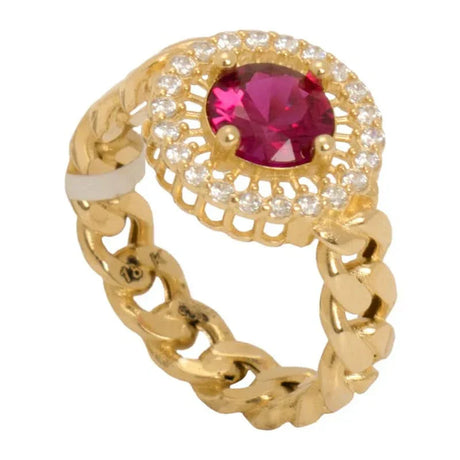 18K Gold Safwa Ring with Red Gemstone