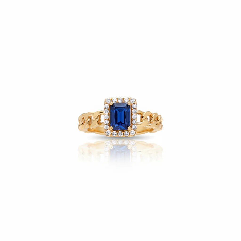 18K Gold Ring with Square Blue Gemstone