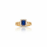 18K Gold Ring with Square Blue Gemstone