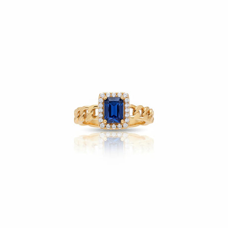 18K Gold Ring with Square Blue Gemstone