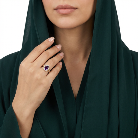 خاتم ذهب عيار 18 جنزير بحجر بنفسجي