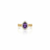 18K Gold Chain Ring with Purple Gemstone