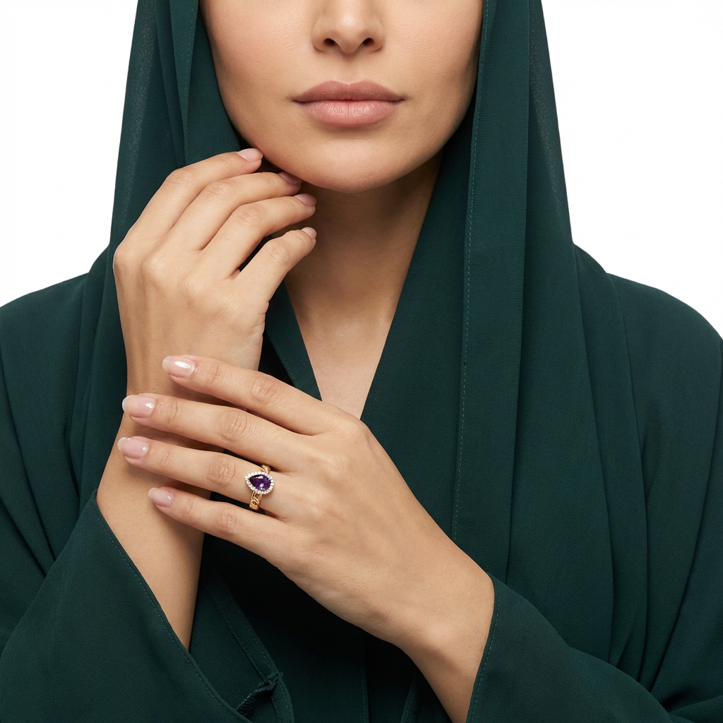 خاتم ذهب عيار 18 بحجر بنفسجي