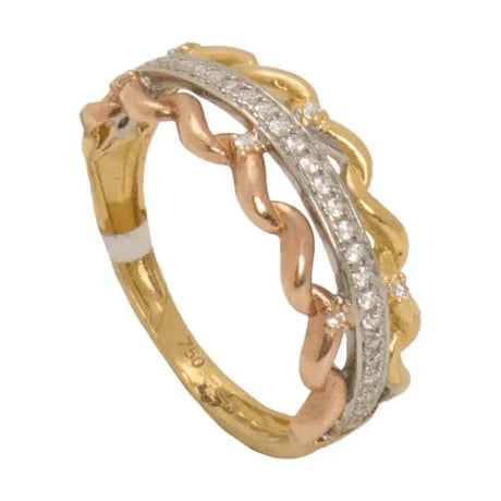 18K Gold Queen of Smiles Ring with Paved Braided Design