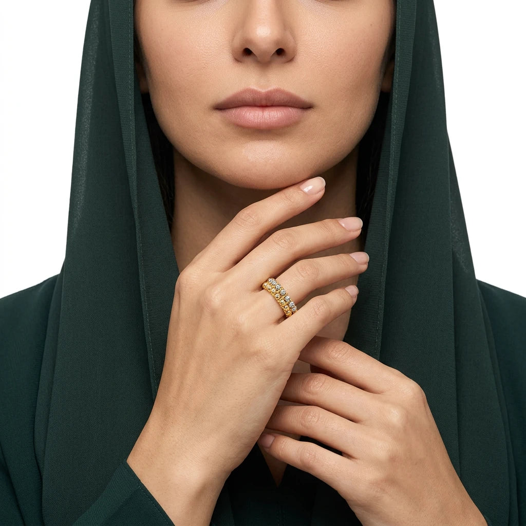 خاتم ذهب عيار 18 بتصميم مزدوج بطبقتين